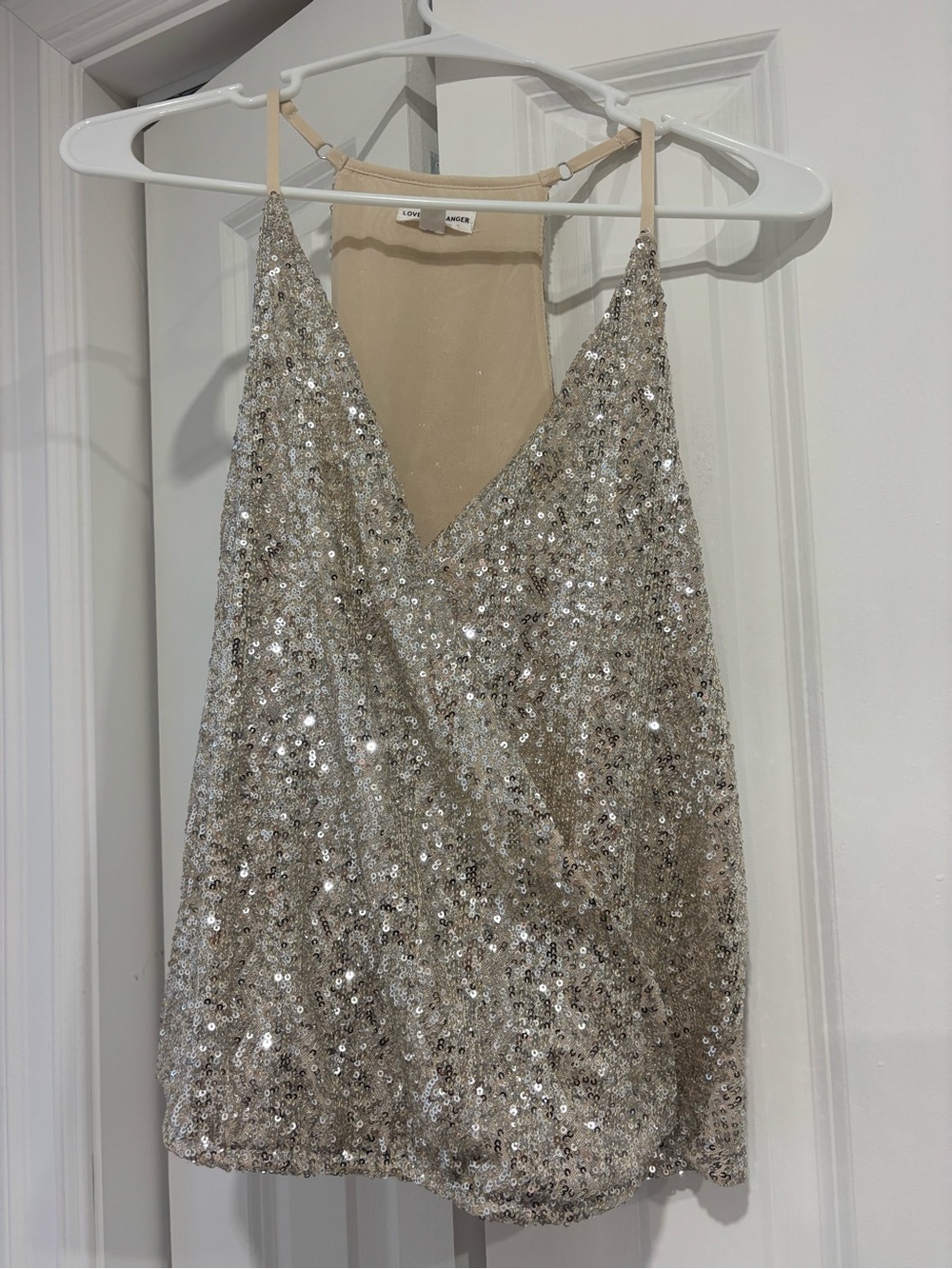 Sequin V-Neck Top in Champagne